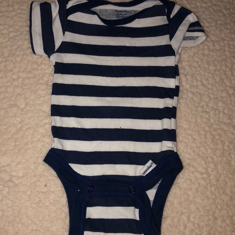 Blue and white block stripe onsie
